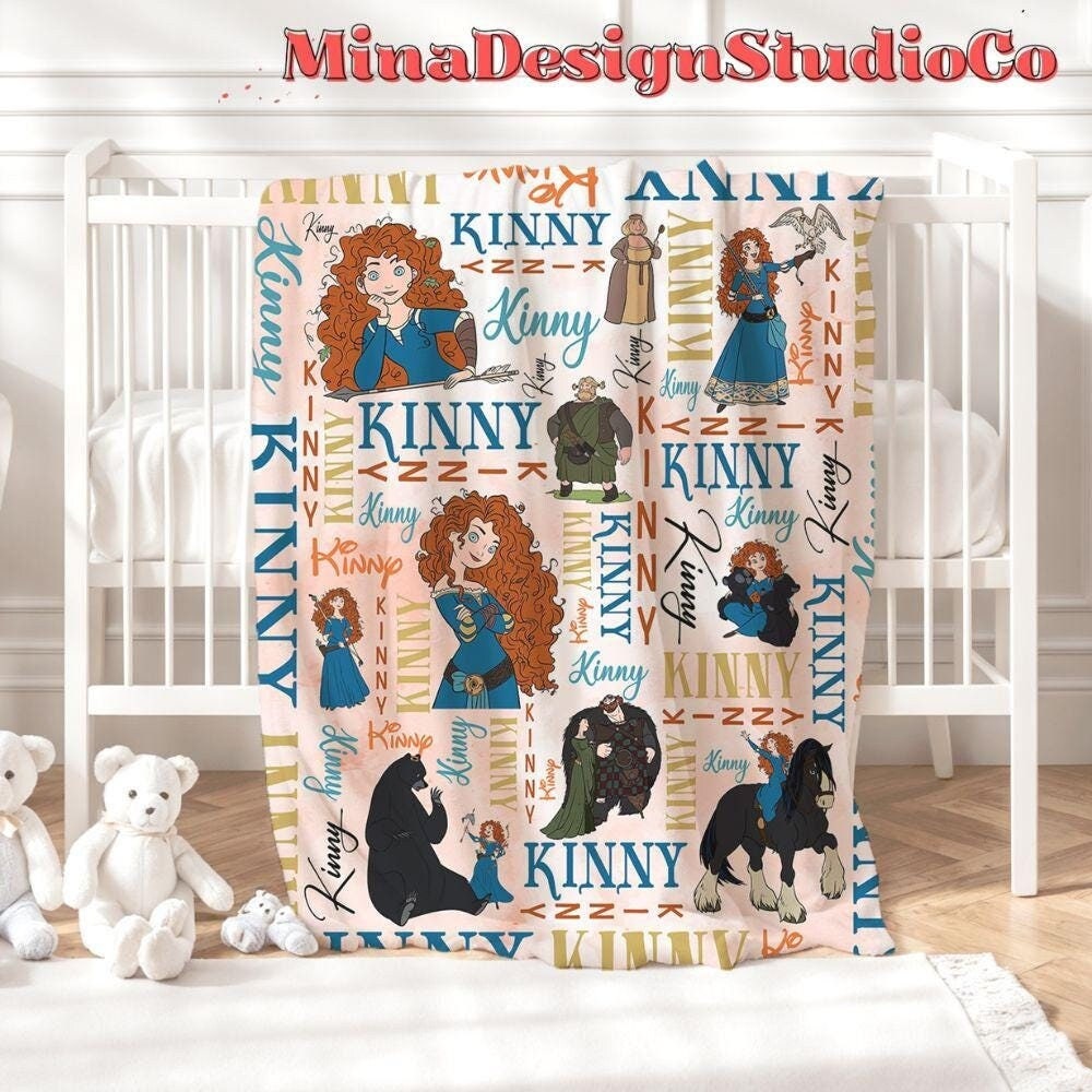 Personalized Watercolor Disney Brave Blanket, Disney Princess Merida Blanket, Baby Girl Merida Birthday Girl Home Decor, Family Blanket Gift