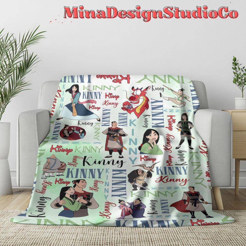 Personalized Watercolor Disney Mulan Blanket, Disney Princess Mulan Blanket, Baby Girl Mulan Birthday Girl Home Decor, Mushu Family Blanket