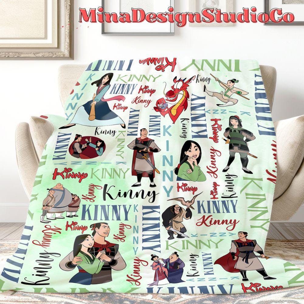 Personalized Watercolor Disney Mulan Blanket, Disney Princess Mulan Blanket, Baby Girl Mulan Birthday Girl Home Decor, Mushu Family Blanket