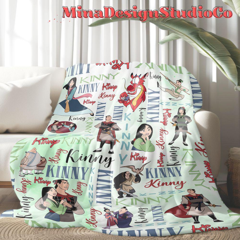 Personalized Watercolor Disney Mulan Blanket, Disney Princess Mulan Blanket, Baby Girl Mulan Birthday Girl Home Decor, Mushu Family Blanket