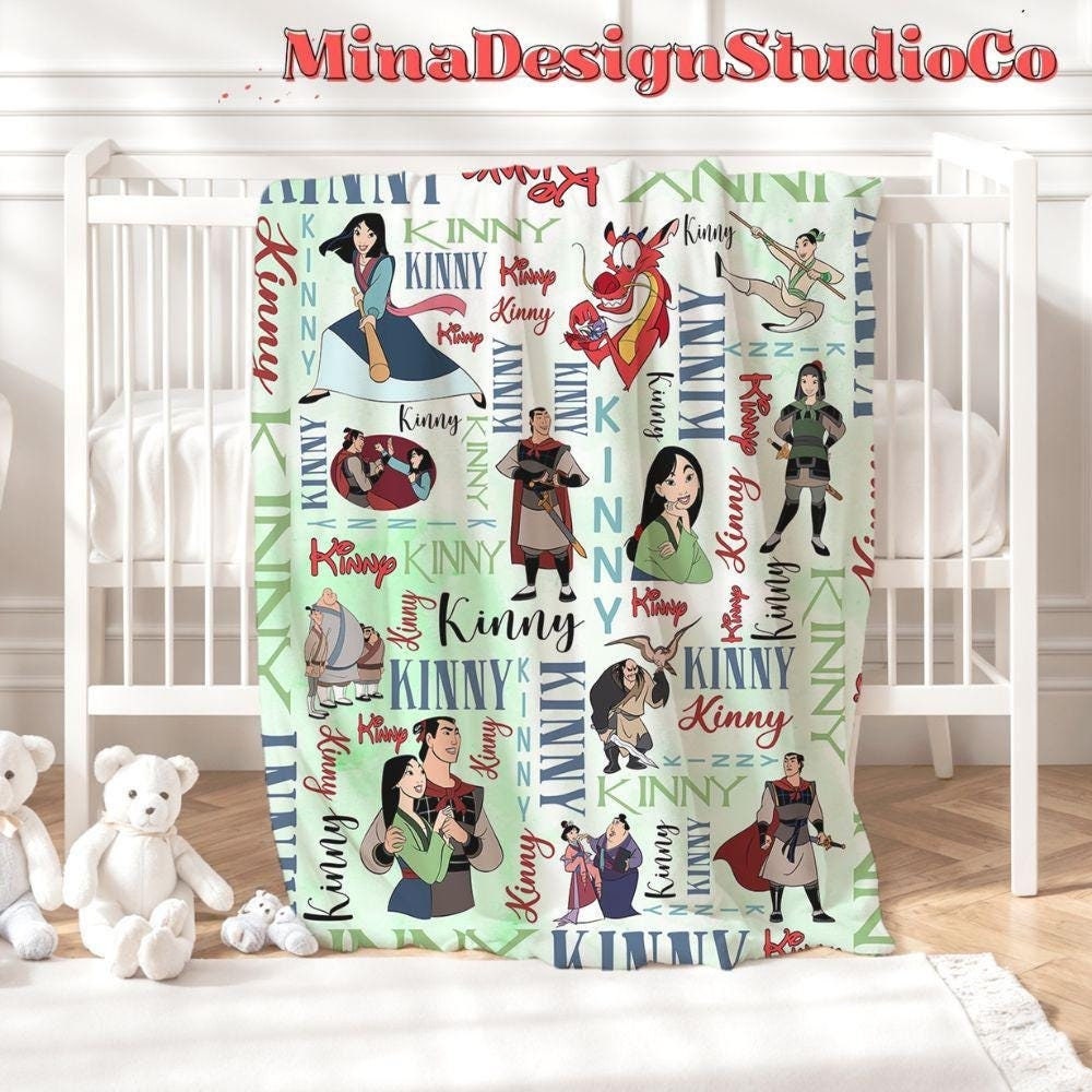 Personalized Watercolor Disney Mulan Blanket, Disney Princess Mulan Blanket, Baby Girl Mulan Birthday Girl Home Decor, Mushu Family Blanket