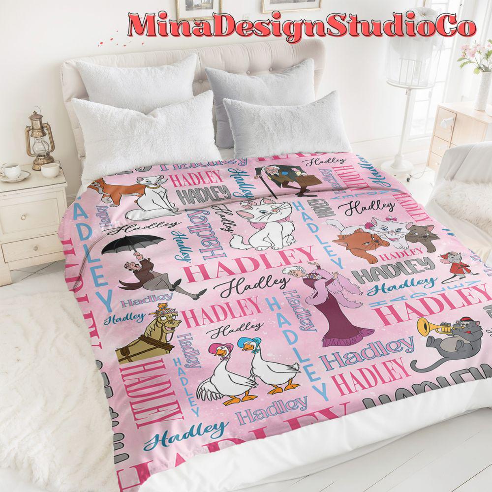 Personalized Watercolor Disney The Aristocats Blanket, The Aristocats Marie Cat Lovers Birthday Girl Home Decor Disney Cat Baby Girl Blanket