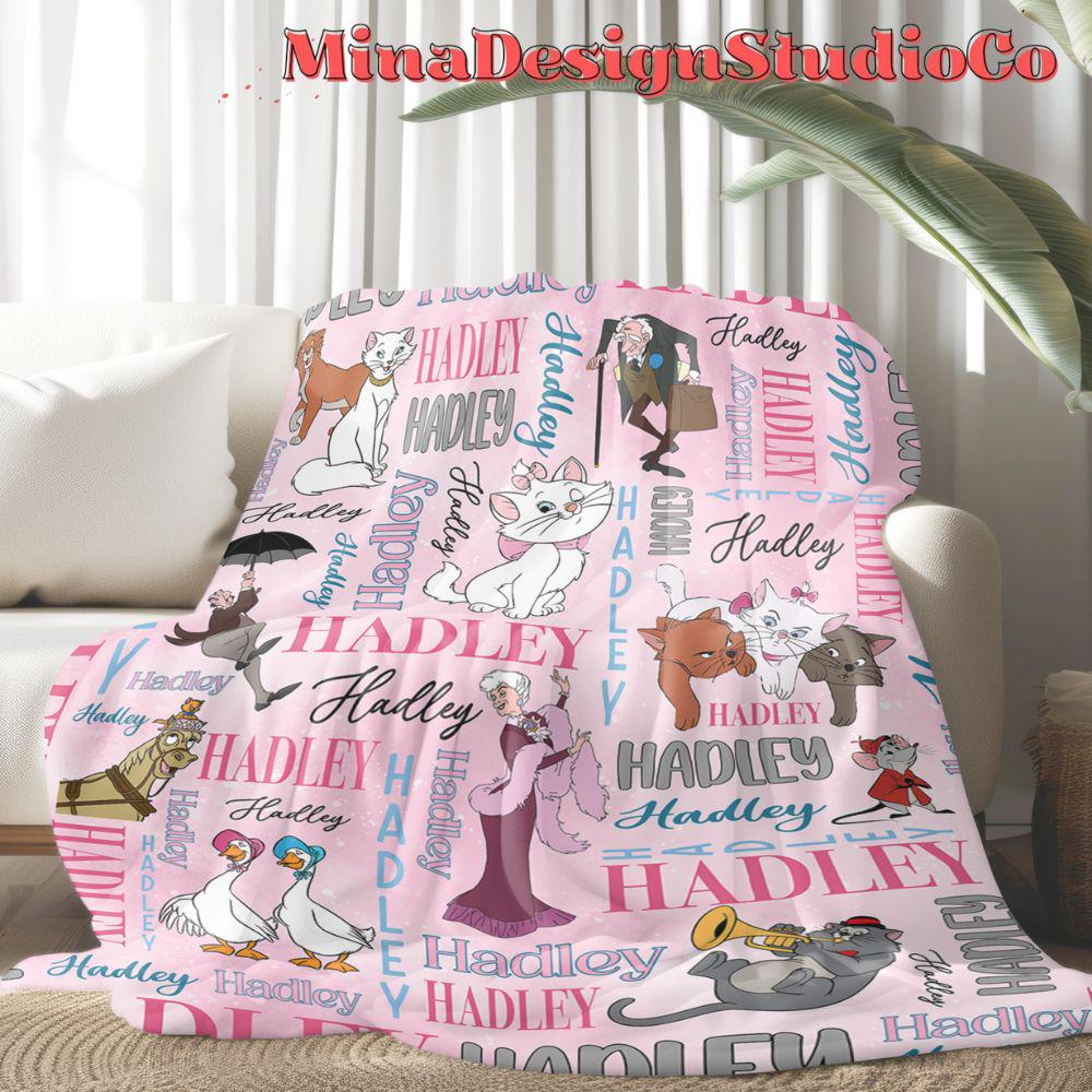 Personalized Watercolor Disney The Aristocats Blanket, The Aristocats Marie Cat Lovers Birthday Girl Home Decor Disney Cat Baby Girl Blanket