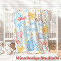 Personalized Watercolor Coquette Bows All Characters Disney Princess Blanket, Princess Birthday Girl Gift Home Decoration, Baby Girl Blanket