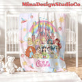 Personalized Disney Princess Blanket, Watercolor Disney Castle Princess Birthday Girl Gift Home Decor, Cinderella Rapunzel Baby Girl Blanket