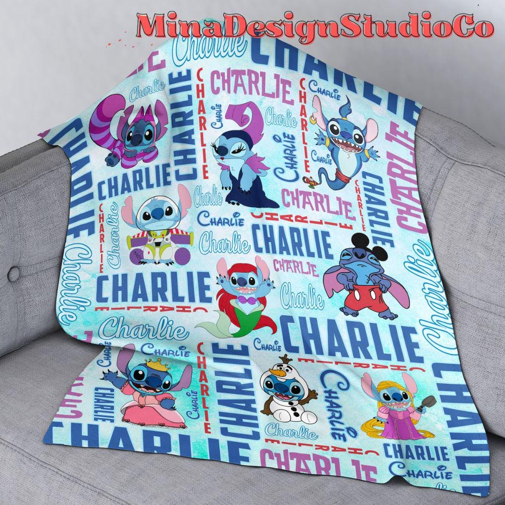 Personalized Disney Stitch Blanket, Ohana Means Family Lilo & Stitch Cosplay Disney Princess Blanket, Birthday Boy, Birthday Girl Home Decor