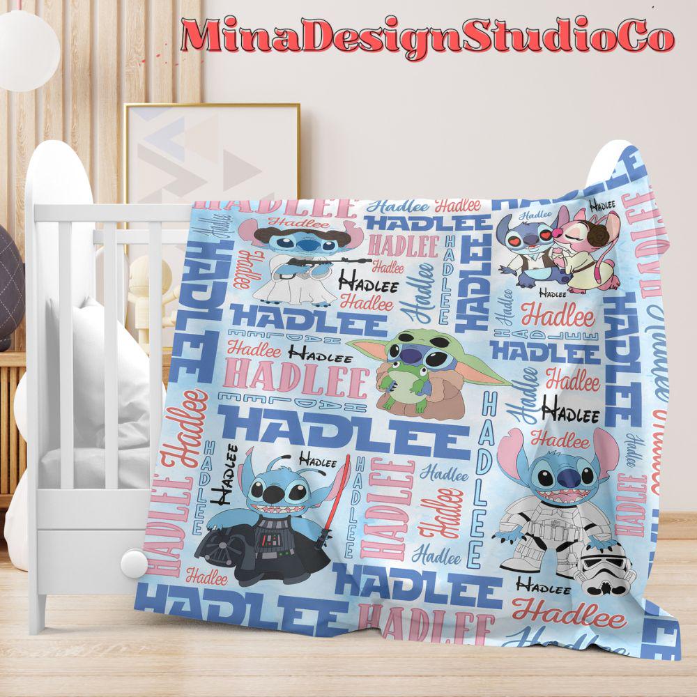 Personalized Stitch Cosplay Disney Star Wars Blanket, Galaxy's Edge Star Wars Birthday May The Force be With You, Stitch Family Home Decor