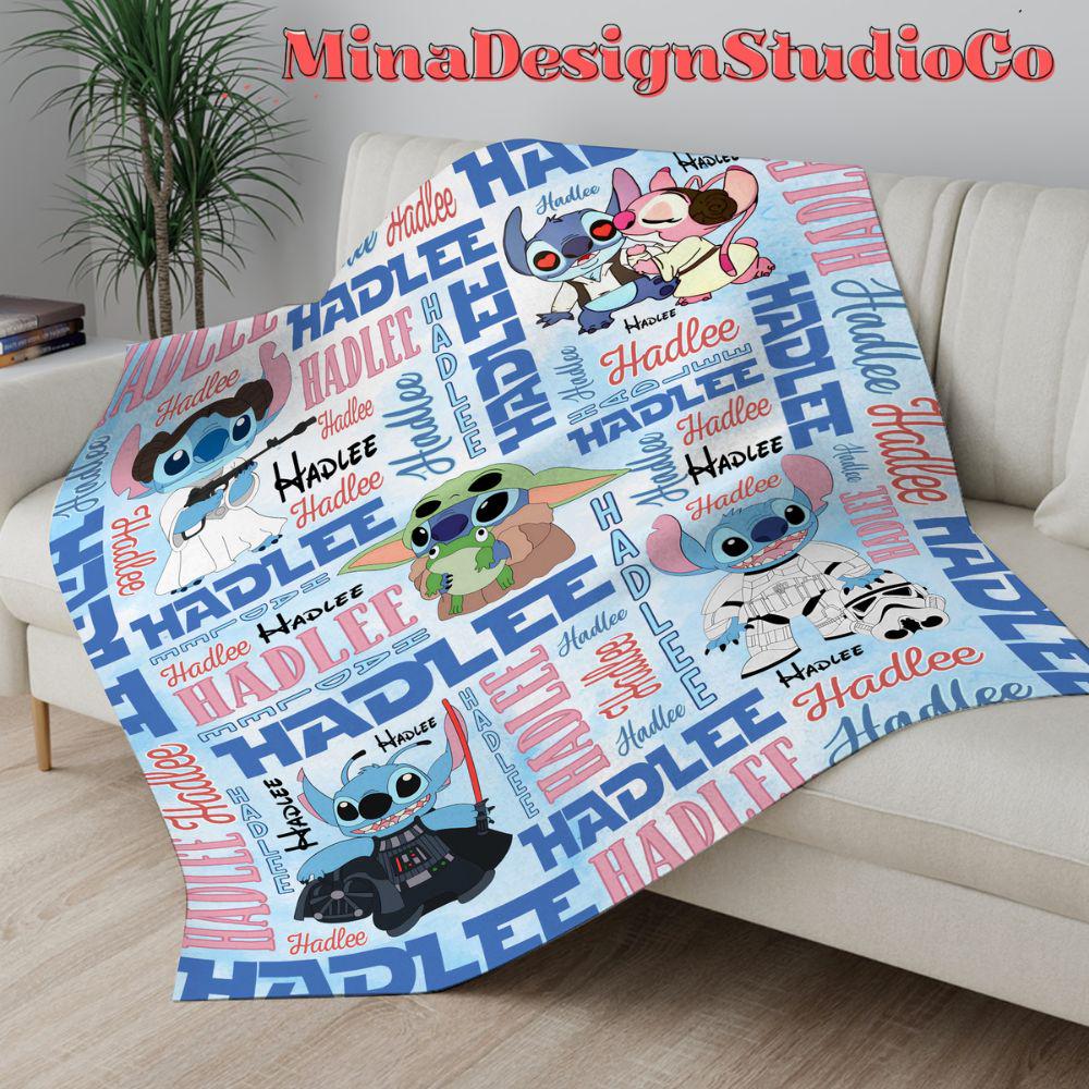 Personalized Stitch Cosplay Disney Star Wars Blanket, Galaxy's Edge Star Wars Birthday May The Force be With You, Stitch Family Home Decor