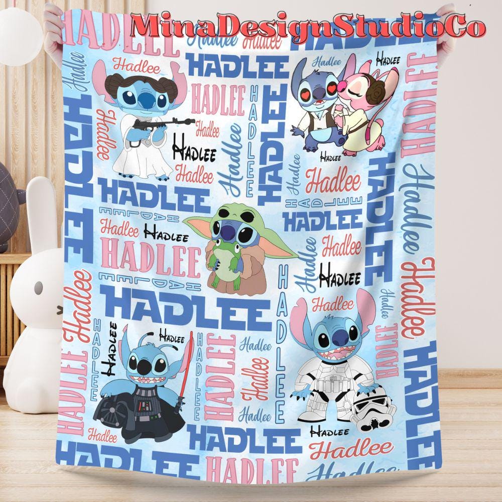 Personalized Stitch Cosplay Disney Star Wars Blanket, Galaxy's Edge Star Wars Birthday May The Force be With You, Stitch Family Home Decor