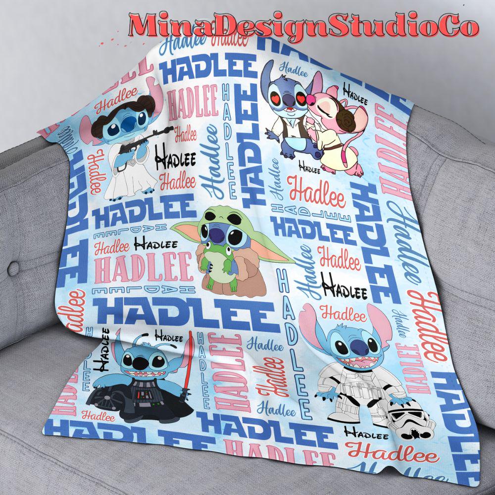 Personalized Stitch Cosplay Disney Star Wars Blanket, Galaxy's Edge Star Wars Birthday May The Force be With You, Stitch Family Home Decor