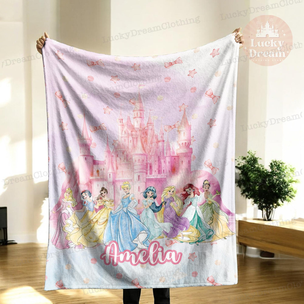 Custom Name Disney Princess Blanket Styles , Gift for Daughter, Birthday Gift Idea, Chibi Princess Blanket, Gift for Her, New Bedroom Decor