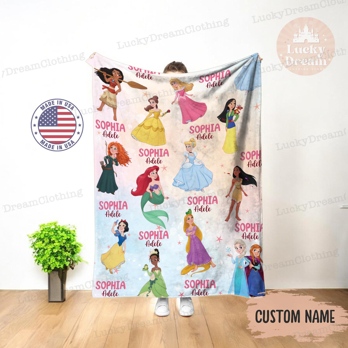 Personalized Princess Blanket, Disney Princess Blanket Styles, Gift for Daughter, Birthday Gift Idea, Chibi Princess Blanket, Gift for Mom