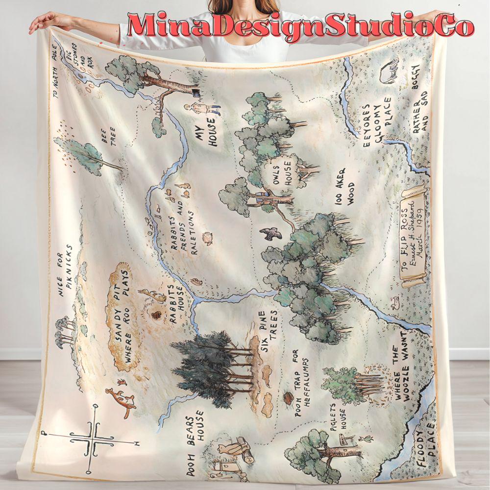 Hundred Acre Wood Map Disney Winnie The Pooh Blanket, Pooh Bear & Friends Birthday Home Decor, Pooh Piglet Tigger Birthday Boy Birthday Girl