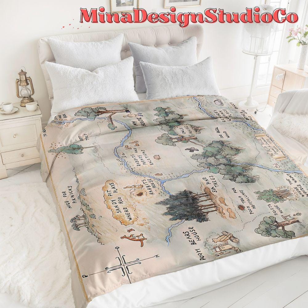 Hundred Acre Wood Map Disney Winnie The Pooh Blanket, Pooh Bear & Friends Birthday Home Decor, Pooh Piglet Tigger Birthday Boy Birthday Girl