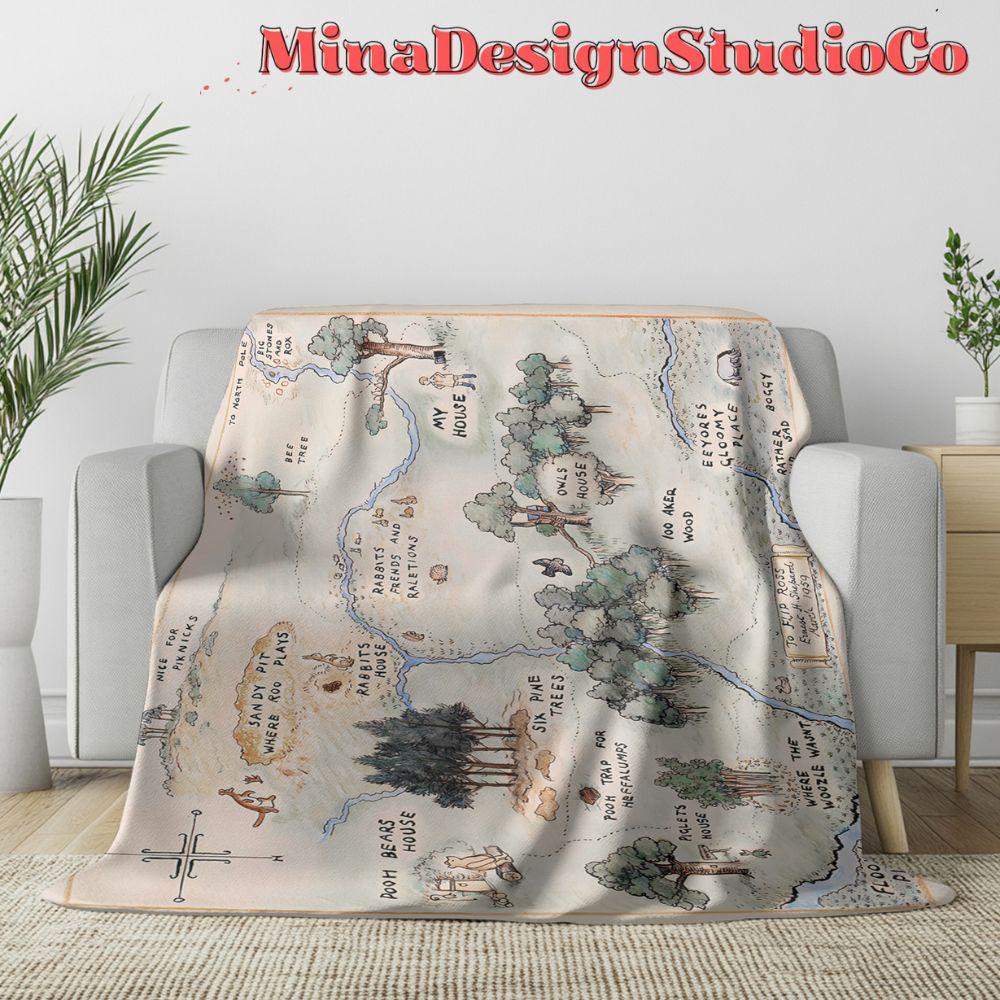 Hundred Acre Wood Map Disney Winnie The Pooh Blanket, Pooh Bear & Friends Birthday Home Decor, Pooh Piglet Tigger Birthday Boy Birthday Girl