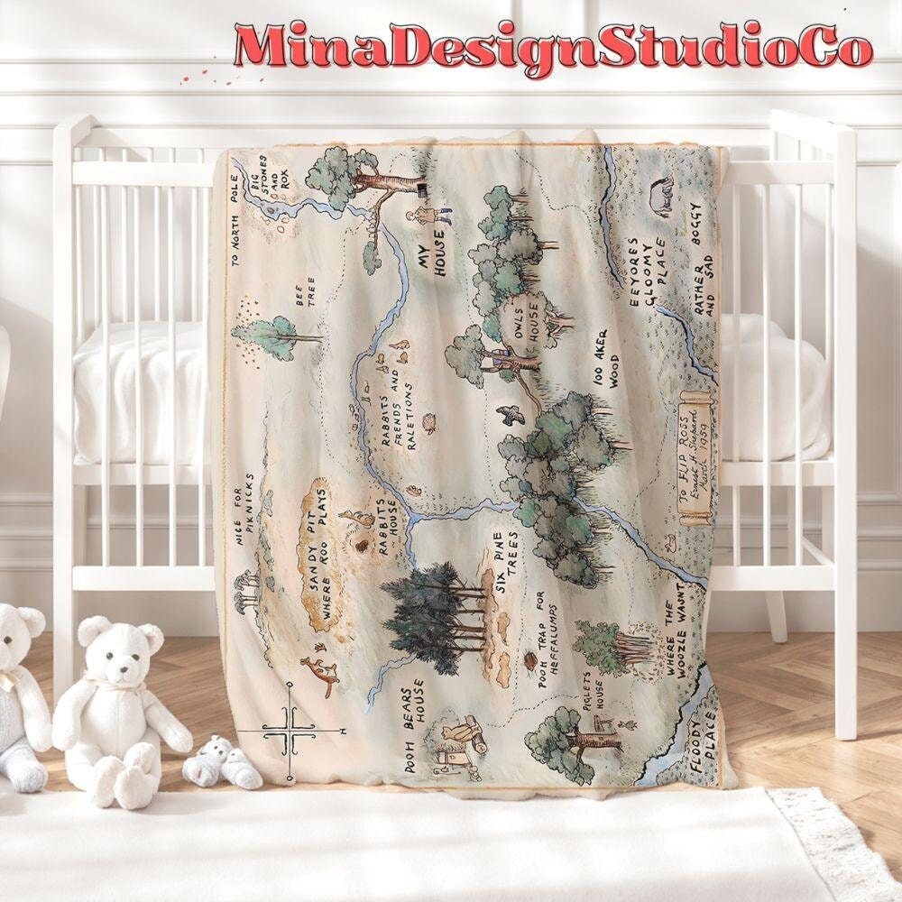 Hundred Acre Wood Map Disney Winnie The Pooh Blanket, Pooh Bear & Friends Birthday Home Decor, Pooh Piglet Tigger Birthday Boy Birthday Girl