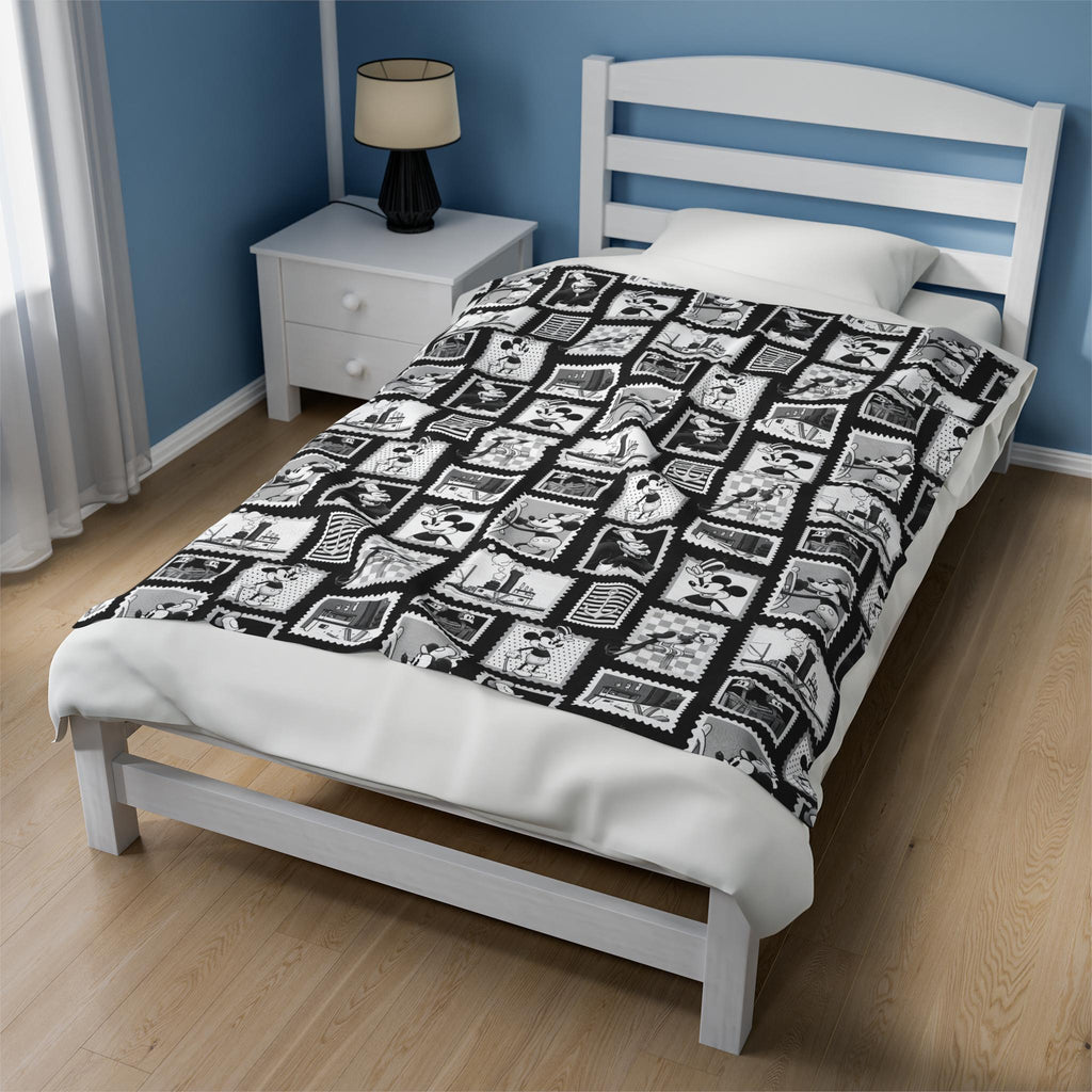 Mickey Mouse Velveteen Plush Blanket - Disney Steamboat Willie, Throw Blanket, Cozy Bedding, Kids Bedroom Decor, Movie Night Companion