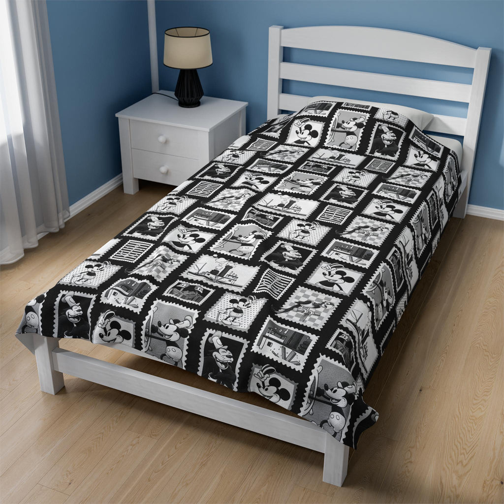 Mickey Mouse Velveteen Plush Blanket - Disney Steamboat Willie, Throw Blanket, Cozy Bedding, Kids Bedroom Decor, Movie Night Companion