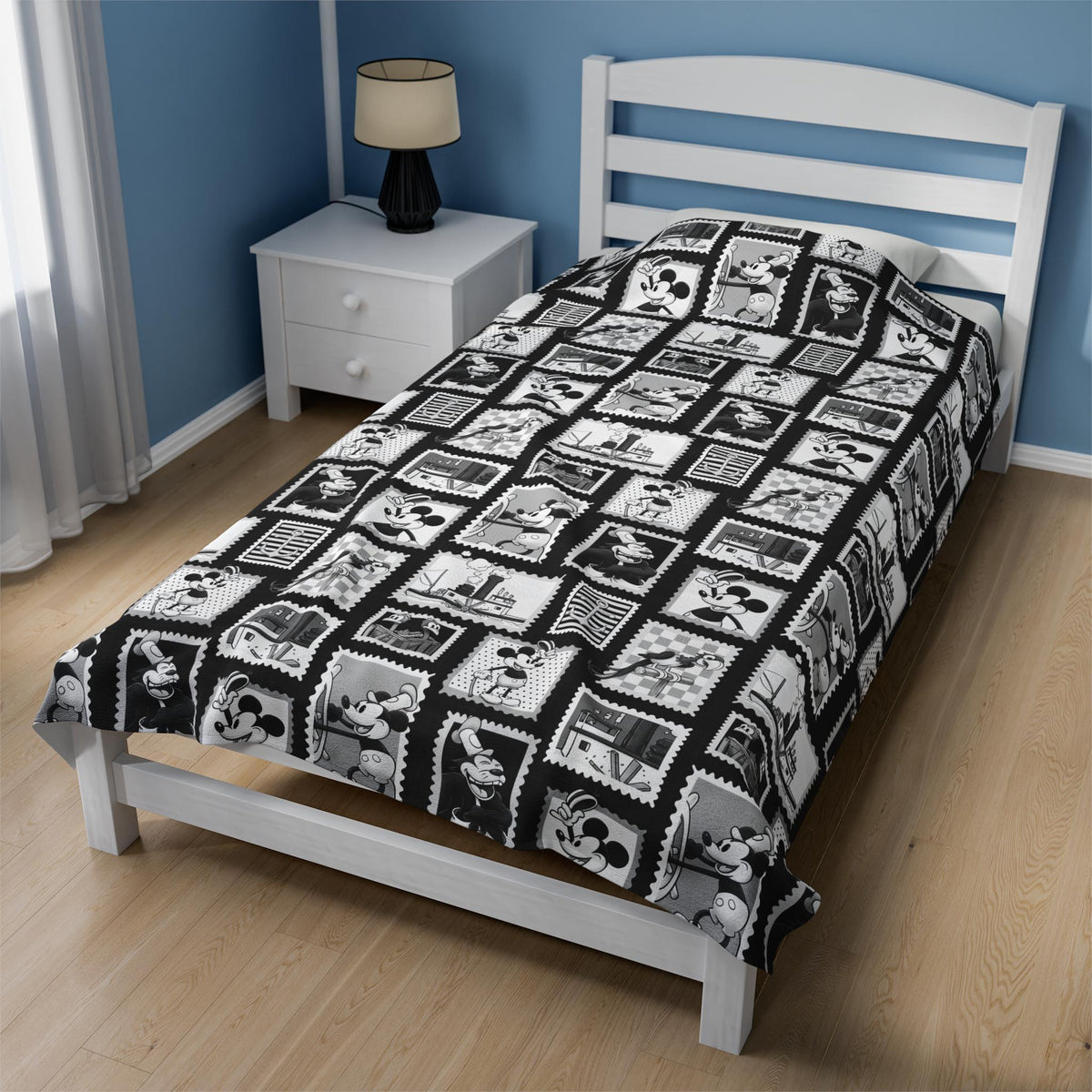 Mickey Mouse Velveteen Plush Blanket - Disney Steamboat Willie, Throw Blanket, Cozy Bedding, Kids Bedroom Decor, Movie Night Companion