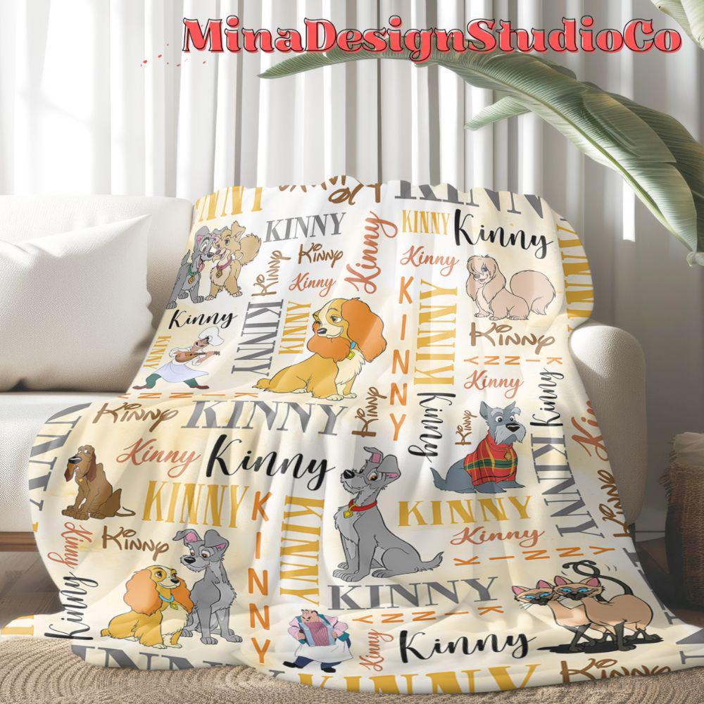 Personalized Watercolor Disney Lady and the Tramp Blanket, Disney Dog Lovers Gift Home Decor, Lady and Tramp Couple Dog Mom, Dog Dad Blanket