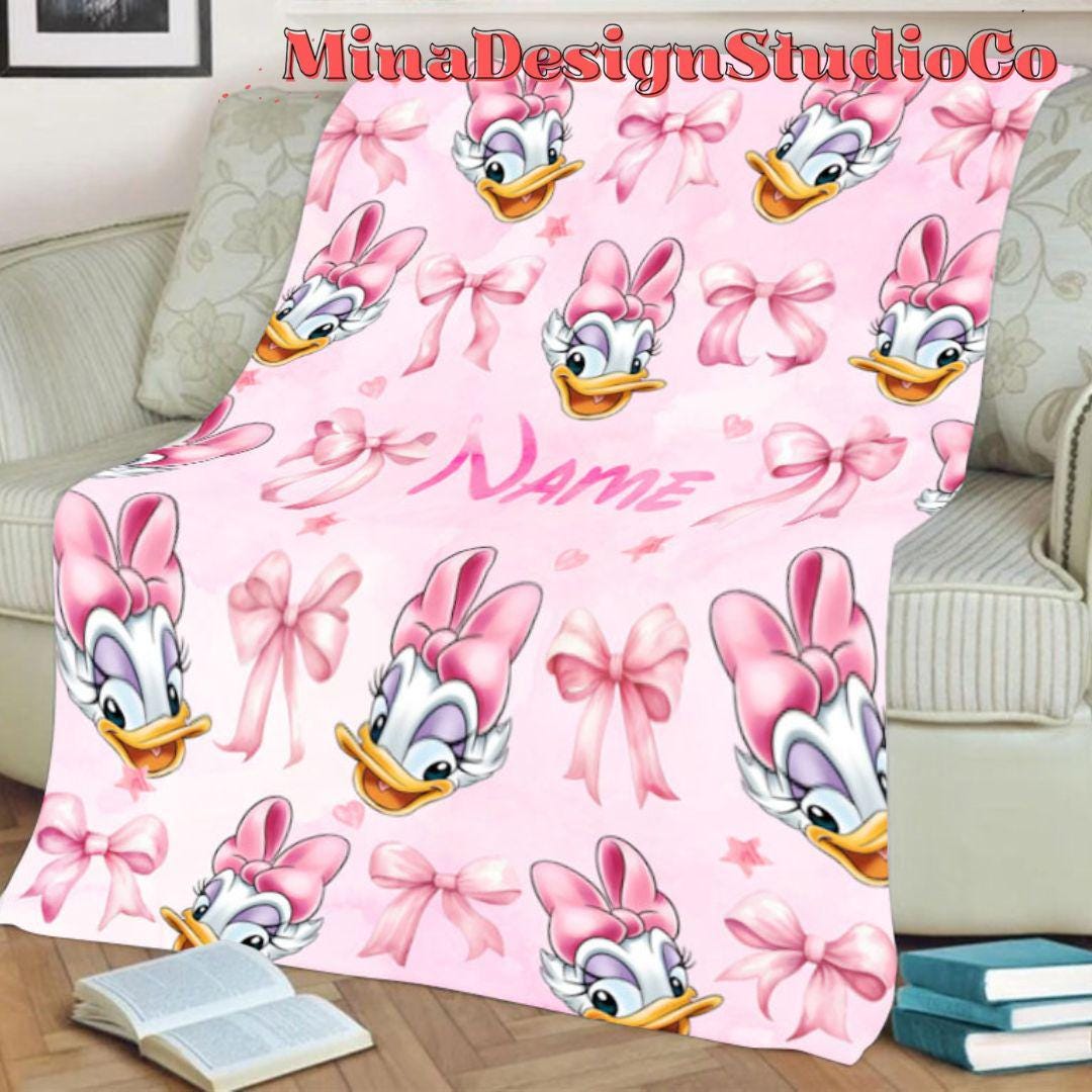 Personalized Watercolor Pink Coquette Bows Disney Minnie Daisy Blanket, Birthday Girl Gift Home Decor, Baby Girl Blanket, Minnie Mouse Gifts