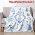 Personalized Watercolor Coquette Bows Disney Princess Blanket, Cinderella Rapunzel Belle Princess Birthday Girl Home Decor Baby Girl Blanket