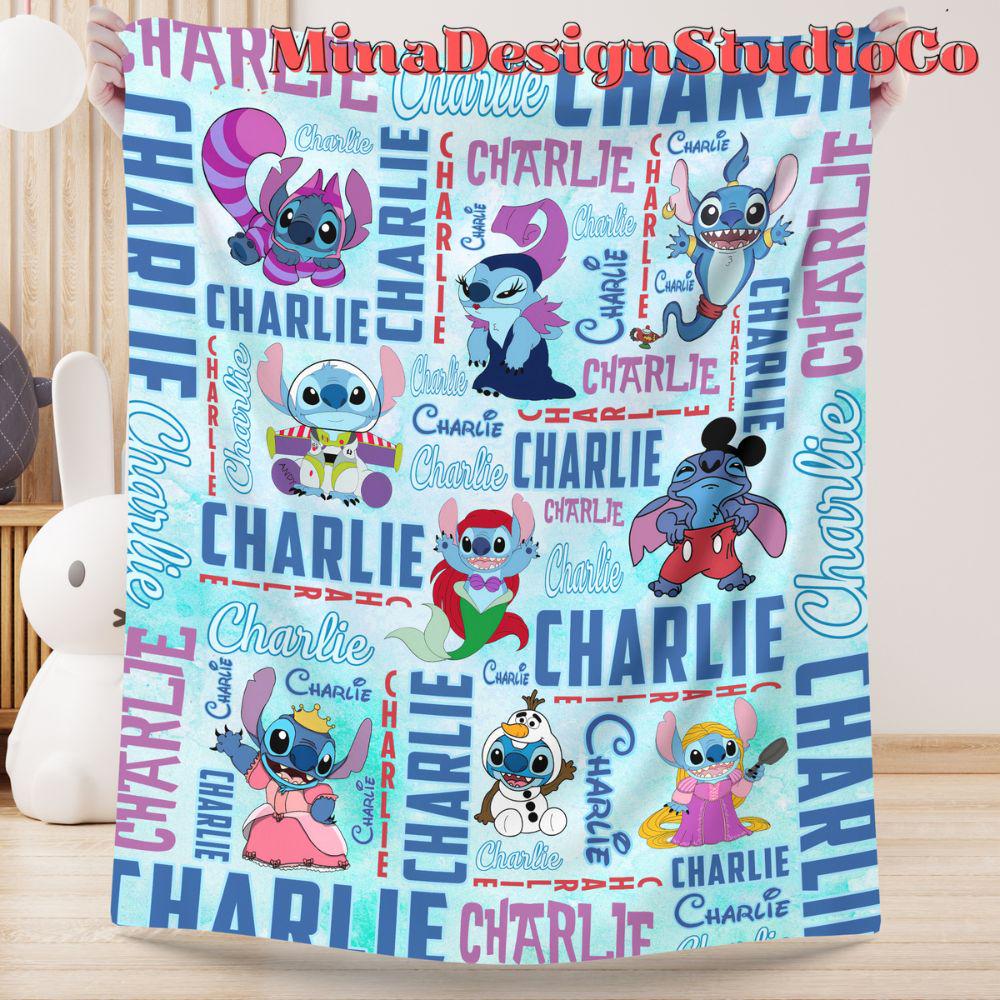 Personalized Disney Stitch Blanket, Ohana Means Family Lilo & Stitch Cosplay Disney Princess Blanket, Birthday Boy, Birthday Girl Home Decor