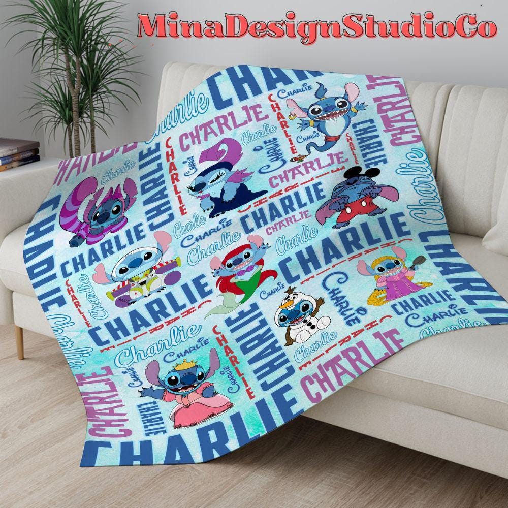 Personalized Disney Stitch Blanket, Ohana Means Family Lilo & Stitch Cosplay Disney Princess Blanket, Birthday Boy, Birthday Girl Home Decor