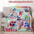Personalized Watercolor Stitch Cosplay Superheroes Disney Blanket, Marvel Avengers Spiderman Iron Man Birthday Boy Birthday Girl Home Decor
