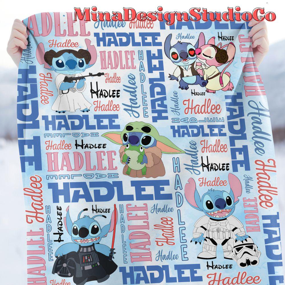 Personalized Stitch Cosplay Disney Star Wars Blanket, Galaxy's Edge Star Wars Birthday May The Force be With You, Stitch Family Home Decor