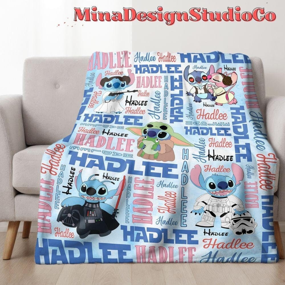 Personalized Stitch Cosplay Disney Star Wars Blanket, Galaxy's Edge Star Wars Birthday May The Force be With You, Stitch Family Home Decor
