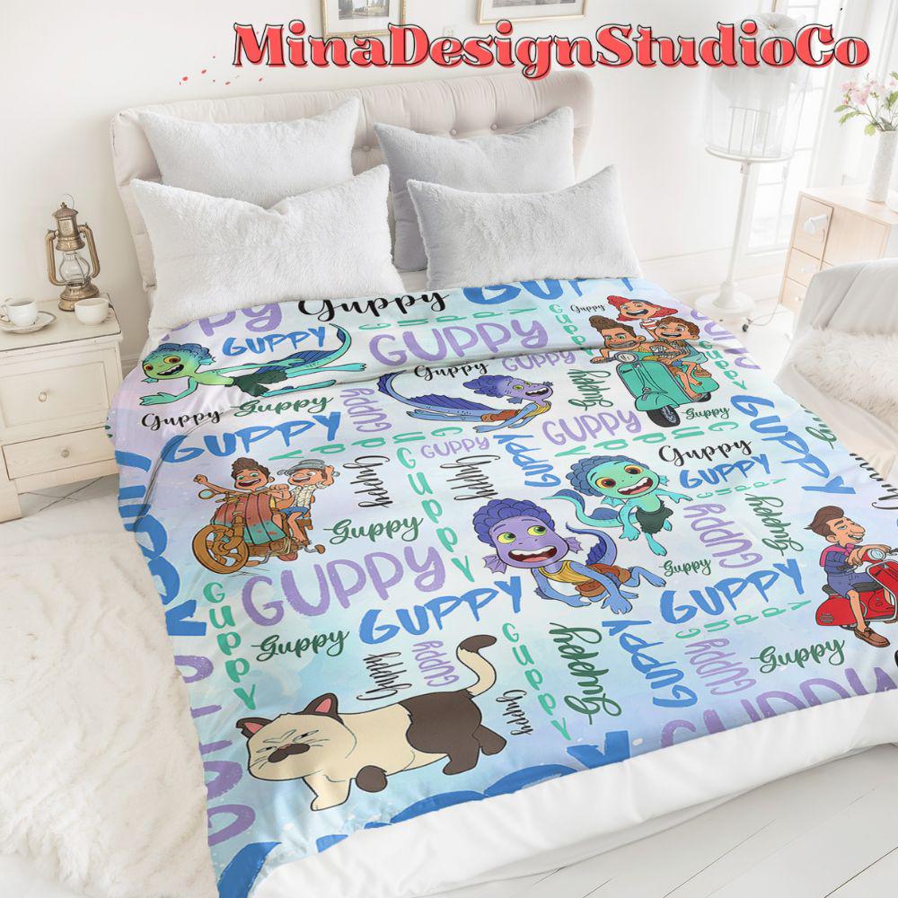 Personalized Watercolor Disney Luca Blanket, Luca Alberto Giulia Family Home Decoration, Luca Birthday Boy Blanket, Luca Movie Kids Blanket