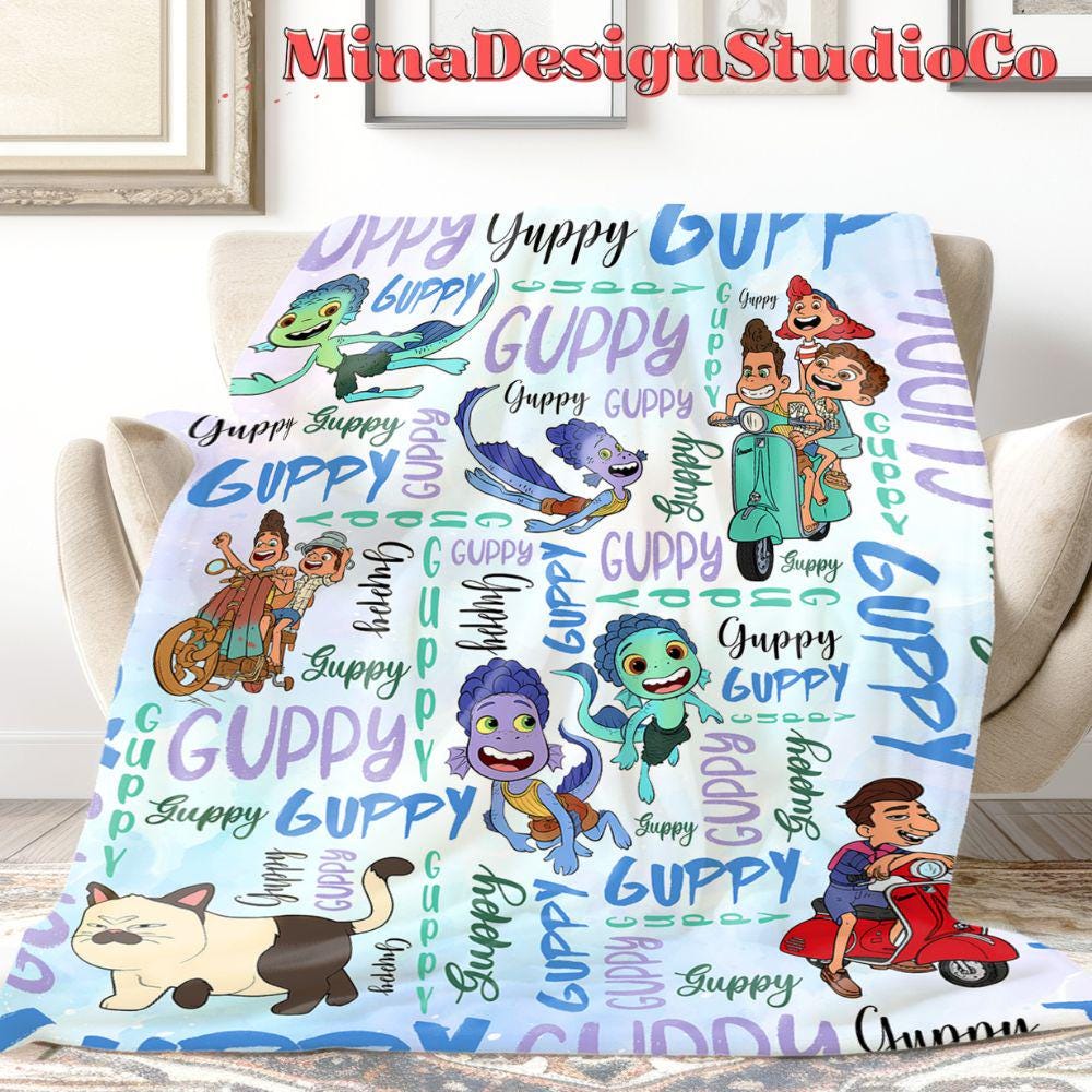 Personalized Watercolor Disney Luca Blanket, Luca Alberto Giulia Family Home Decoration, Luca Birthday Boy Blanket, Luca Movie Kids Blanket