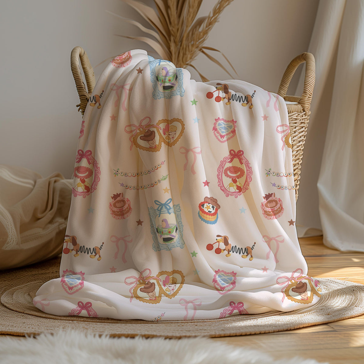 Plush Blanket, Girls Coquette Toy Story Blanket, Soft Warm Throw for Kids, Children's Bedroom Decor, Holiday or Birthday Gift Idea