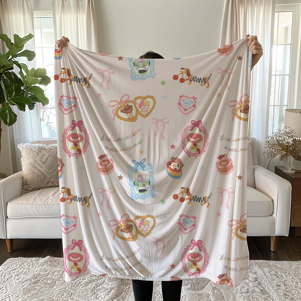 Plush Blanket, Girls Coquette Toy Story Blanket, Soft Warm Throw for Kids, Children's Bedroom Decor, Holiday or Birthday Gift Idea