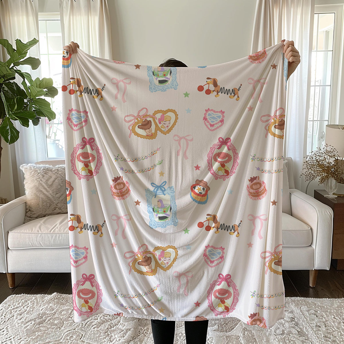 Plush Blanket, Girls Coquette Toy Story Blanket, Soft Warm Throw for Kids, Children's Bedroom Decor, Holiday or Birthday Gift Idea