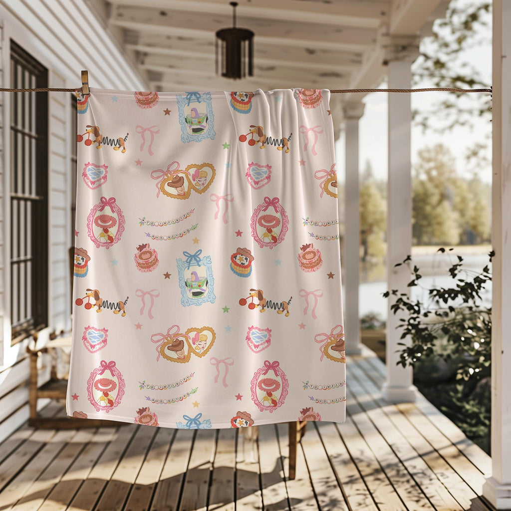 Plush Blanket, Girls Coquette Toy Story Blanket, Soft Warm Throw for Kids, Children's Bedroom Decor, Holiday or Birthday Gift Idea