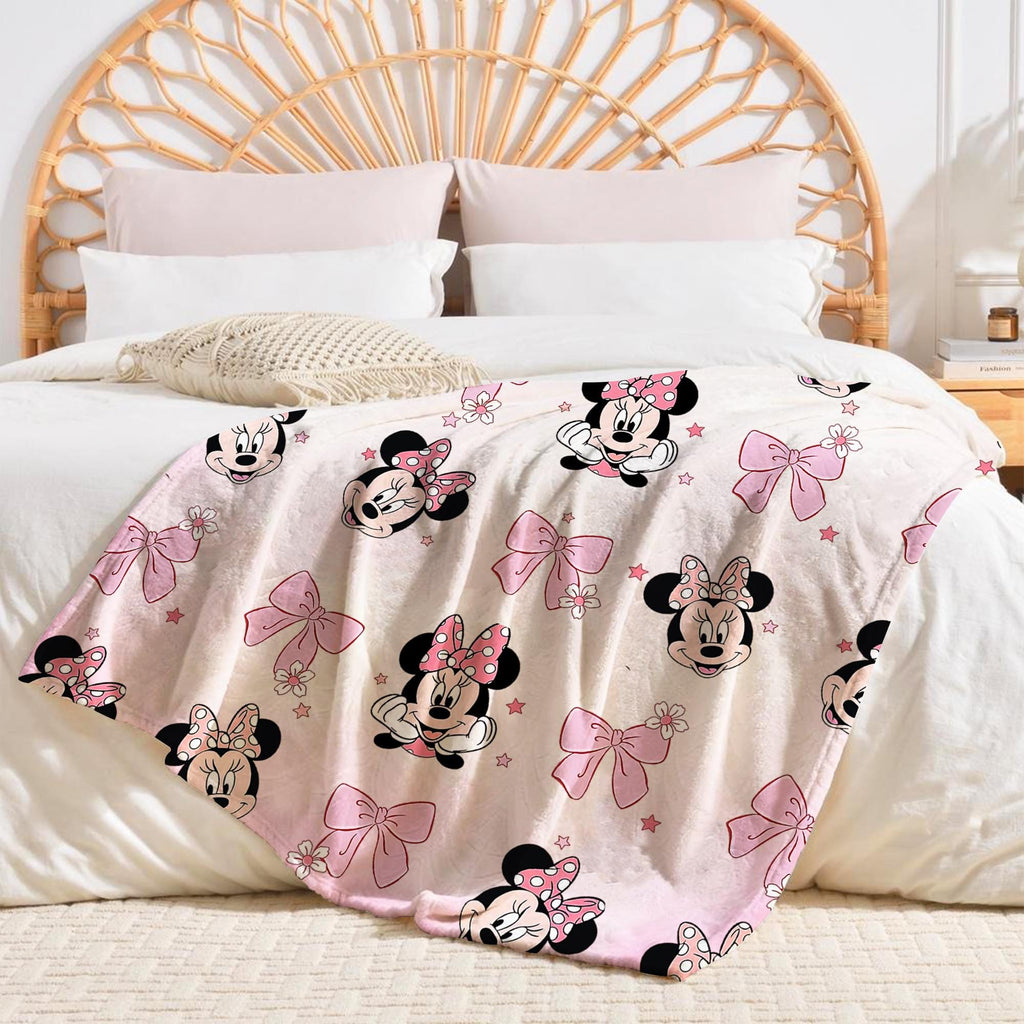Personalized Minnie Coquette Bow Blanket, Pink Disney Minnie Blankets, Custom Kids Name gift, Magical Mouse blankets, Minnie Mouse Blankets