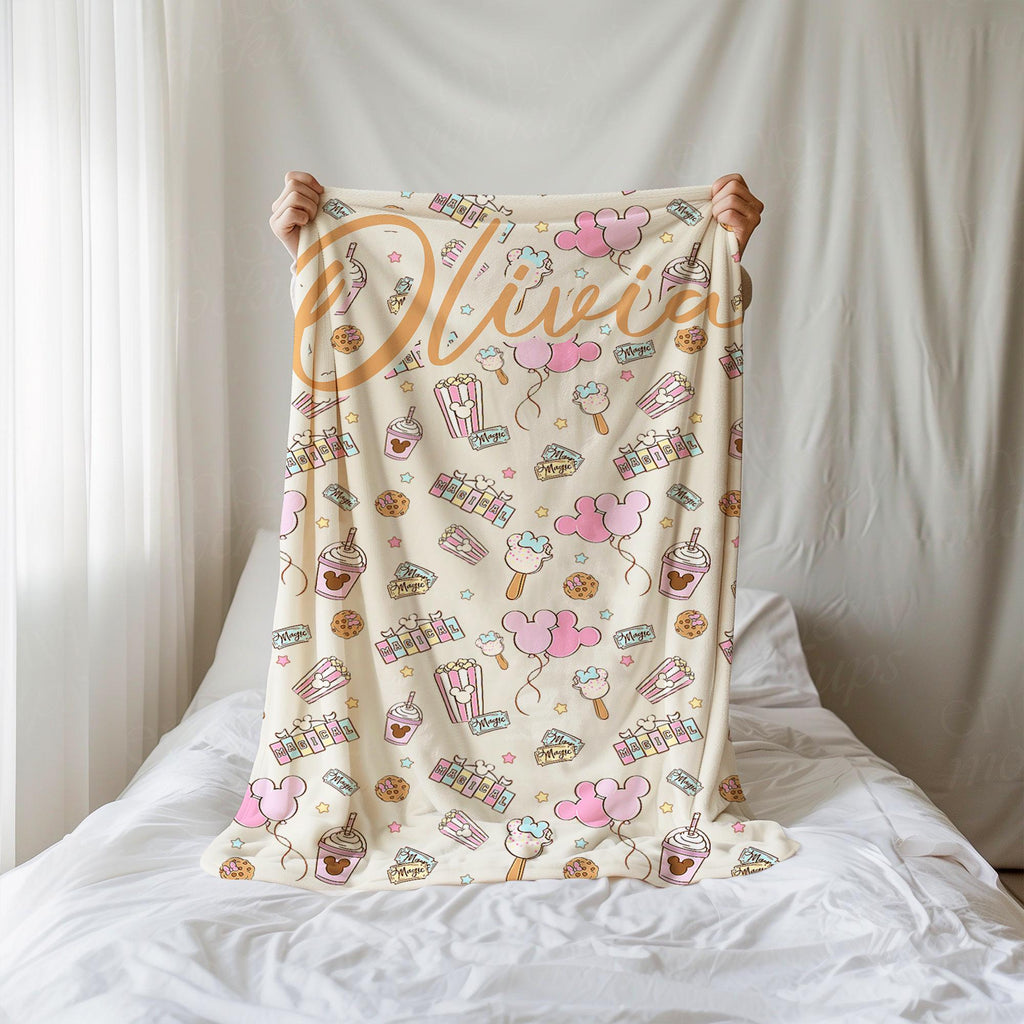Personalized Disney Blanket, Magical Pastel Park Snacks Blanket, Custom Disney Blanket, Mickey Minnie Blankets, Magical Castle Blanket