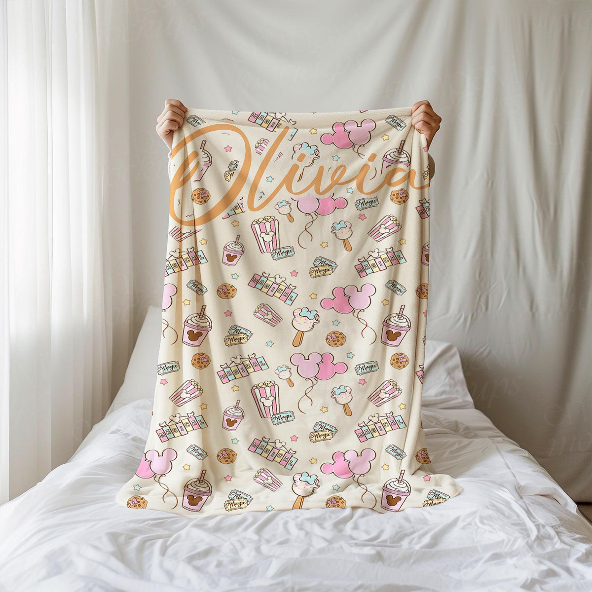 Personalized Disney Blanket, Magical Pastel Park Snacks Blanket, Custom Disney Blanket, Mickey Minnie Blankets, Magical Castle Blanket