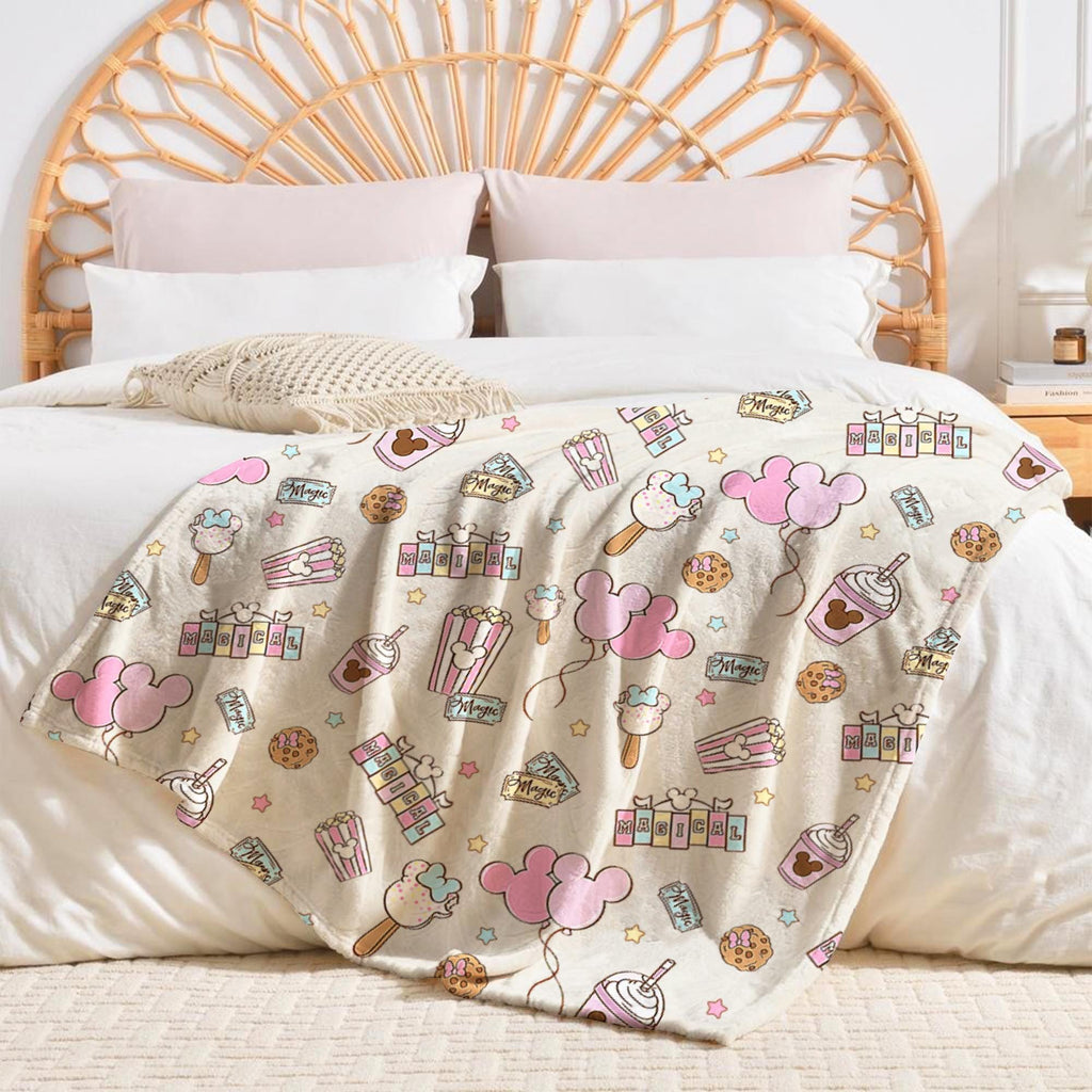 Personalized Disney Blanket, Magical Pastel Park Snacks Blanket, Custom Disney Blanket, Mickey Minnie Blankets, Magical Castle Blanket
