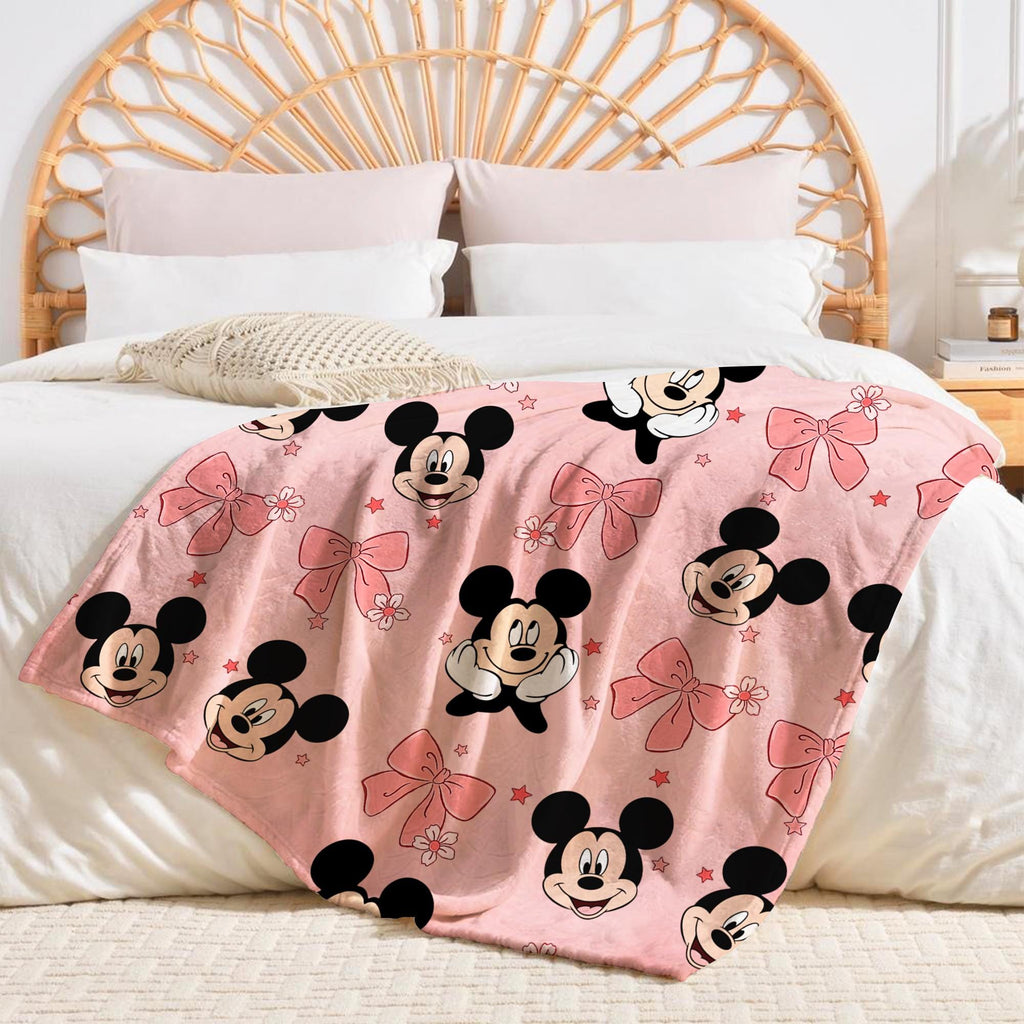 Mickey Coquette Bow Blanket, Personalized Pink Disney Mickey Blankets, Custom Kids Name gift, Magical Mouse blankets, Mickey Mouse Blankets