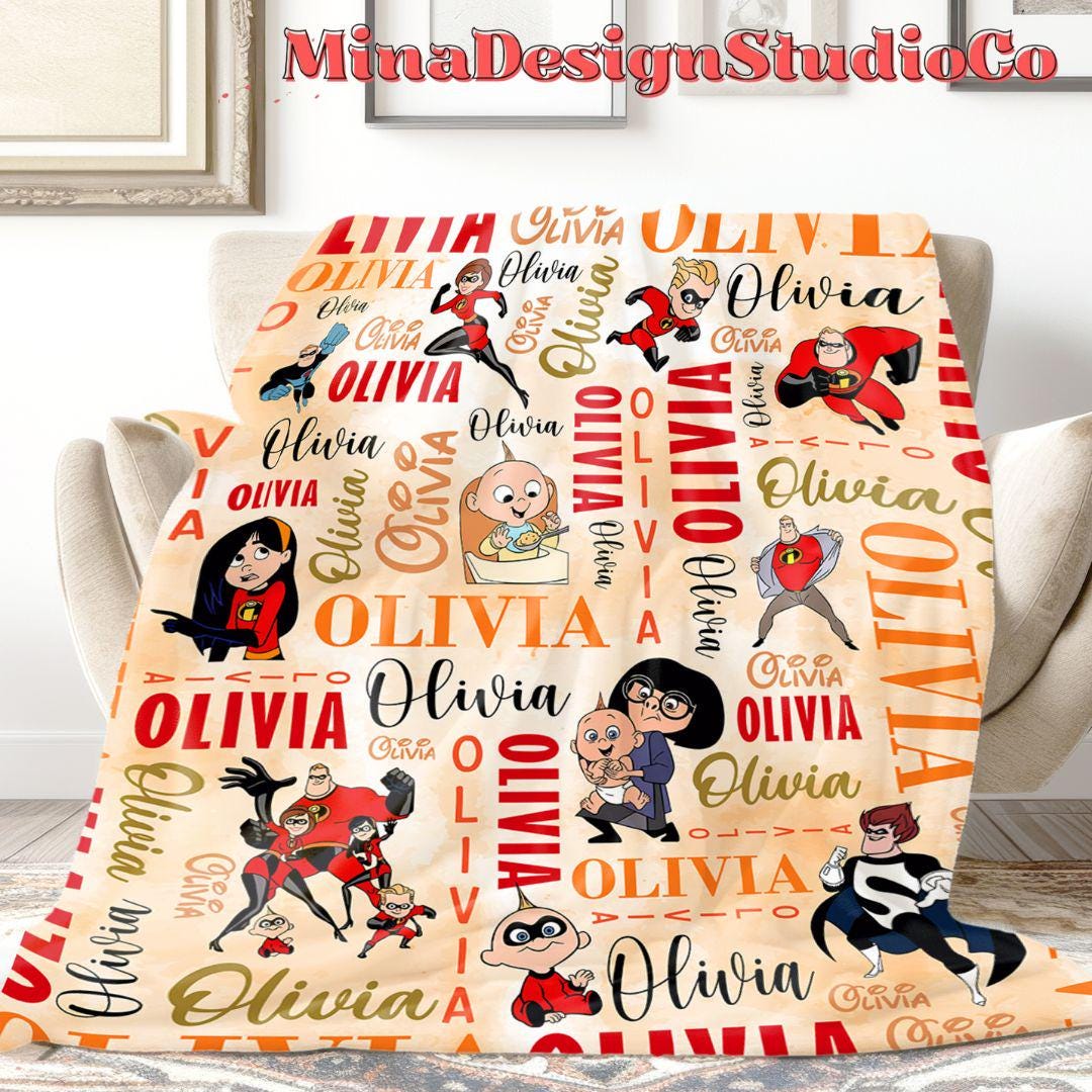 Personalized Watercolor Disney The Incredibles Blanket, Mr Incredible Elastigirl Violet Dash Jack Jack Family Birthday Boy/Girl Home Decor