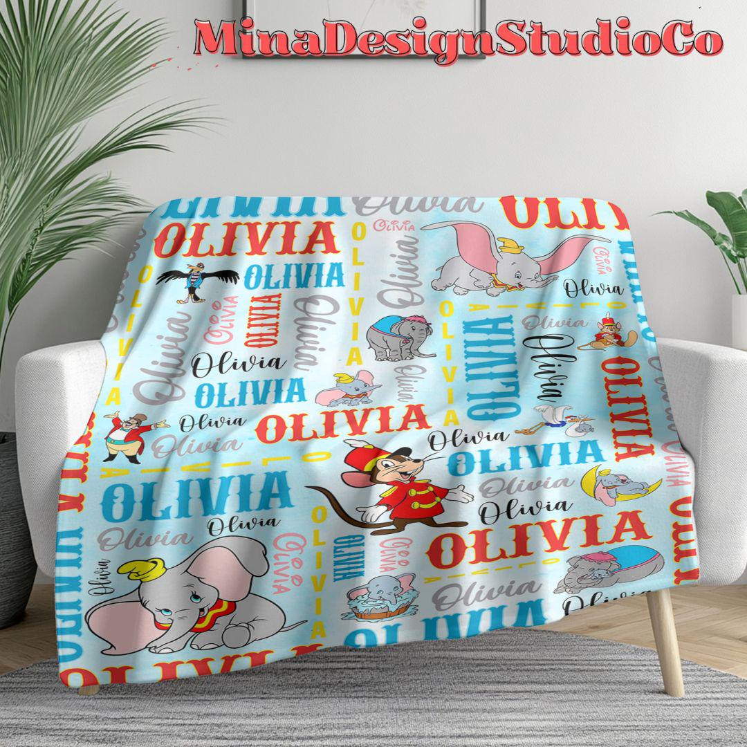Personalized Watercolor Disney Dumbo Blanket, Cute Dumbo Flying Elephant Birthday Boy Gifts, Birthday Girl Blanket Family Home Decoration