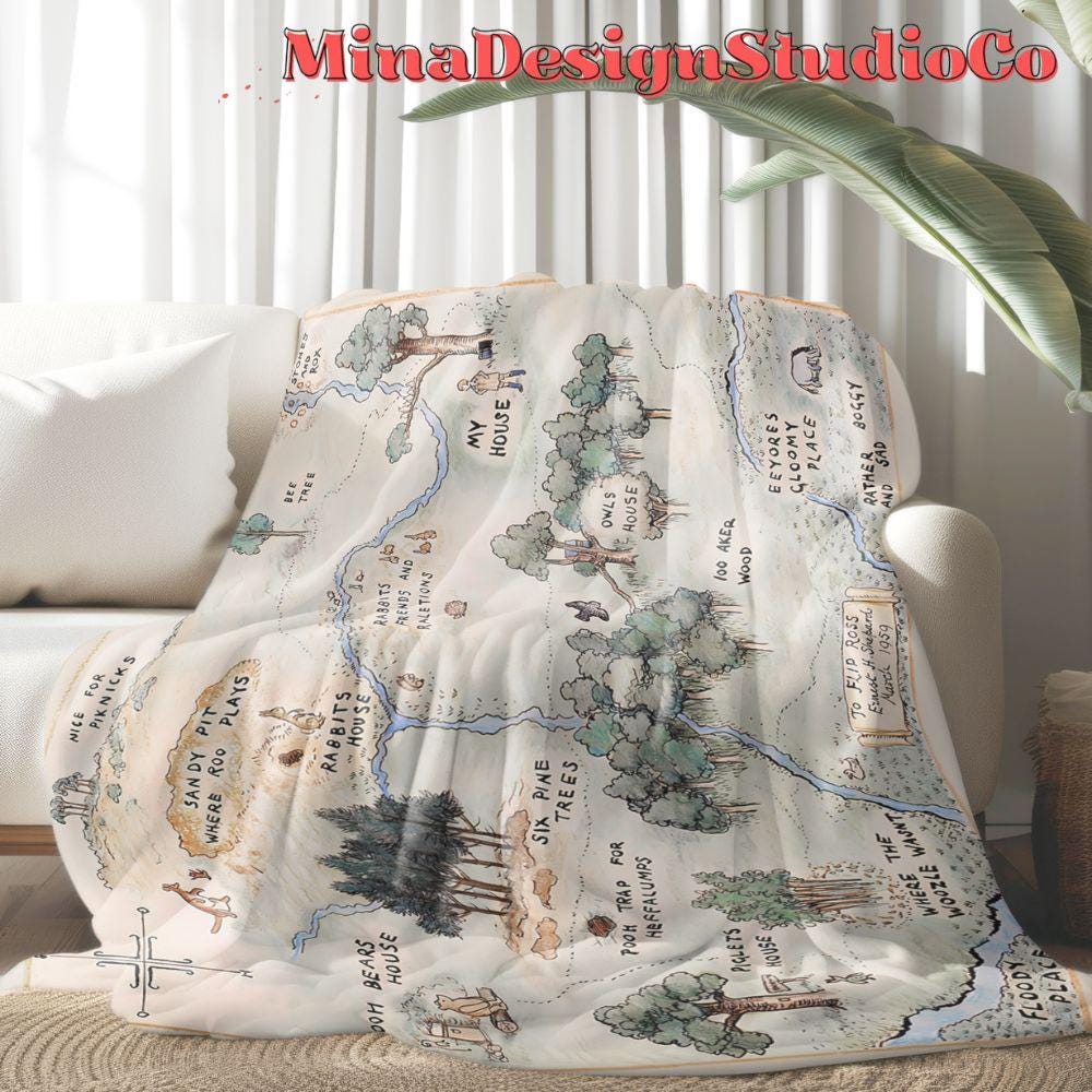 Hundred Acre Wood Map Disney Winnie The Pooh Blanket, Pooh Bear & Friends Birthday Home Decor, Pooh Piglet Tigger Birthday Boy Birthday Girl