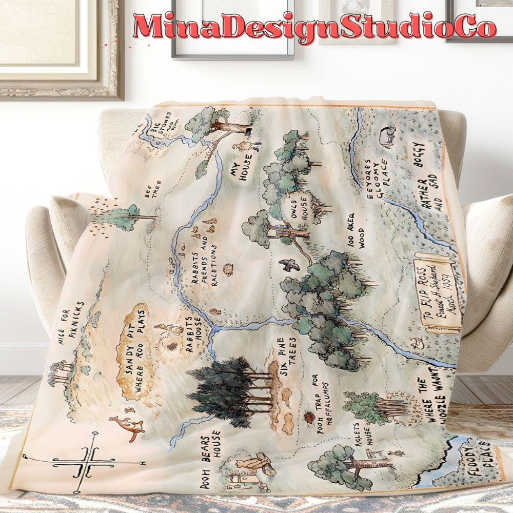 Hundred Acre Wood Map Disney Winnie The Pooh Blanket, Pooh Bear & Friends Birthday Home Decor, Pooh Piglet Tigger Birthday Boy Birthday Girl
