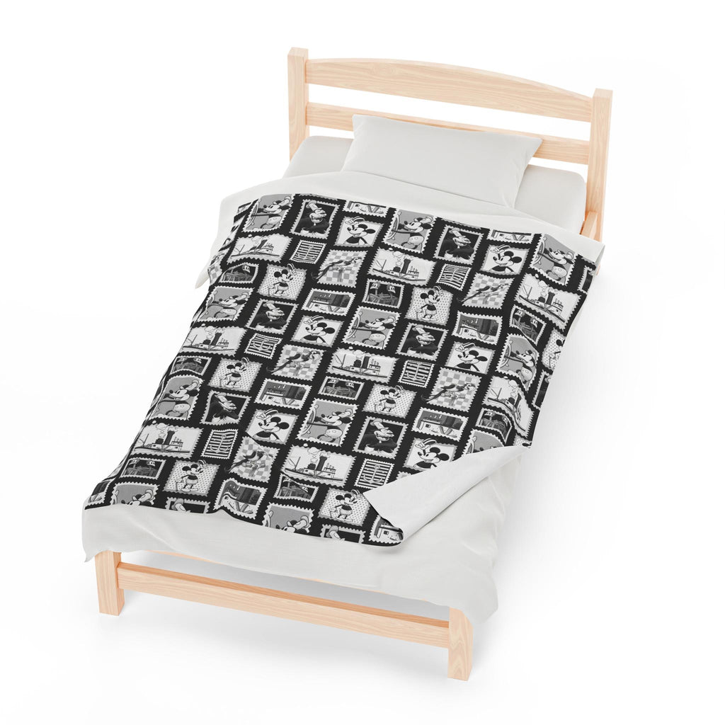 Mickey Mouse Velveteen Plush Blanket - Disney Steamboat Willie, Throw Blanket, Cozy Bedding, Kids Bedroom Decor, Movie Night Companion