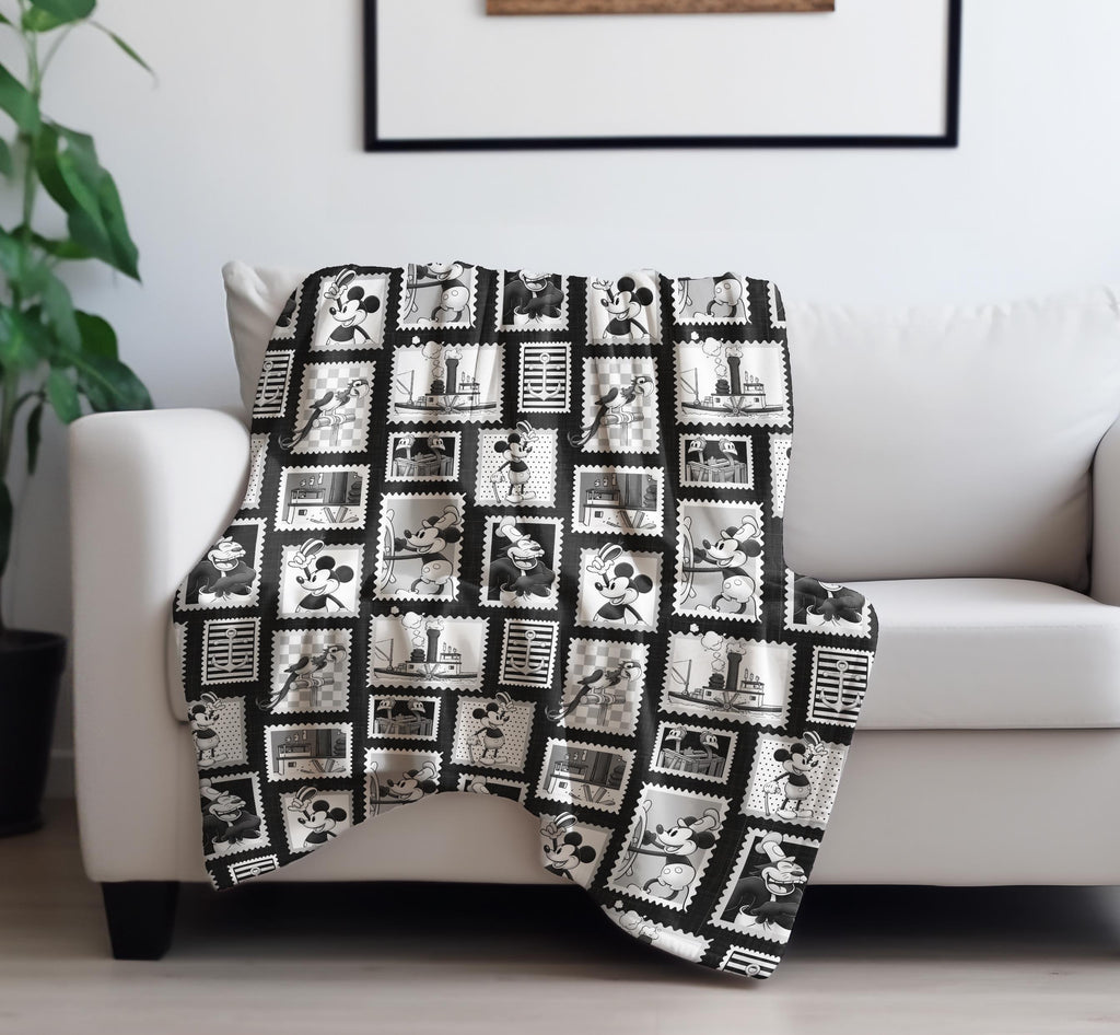 Mickey Mouse Velveteen Plush Blanket - Disney Steamboat Willie, Throw Blanket, Cozy Bedding, Kids Bedroom Decor, Movie Night Companion