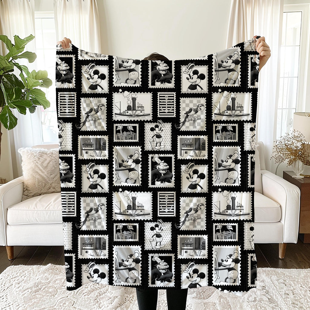 Mickey Mouse Velveteen Plush Blanket - Disney Steamboat Willie, Throw Blanket, Cozy Bedding, Kids Bedroom Decor, Movie Night Companion