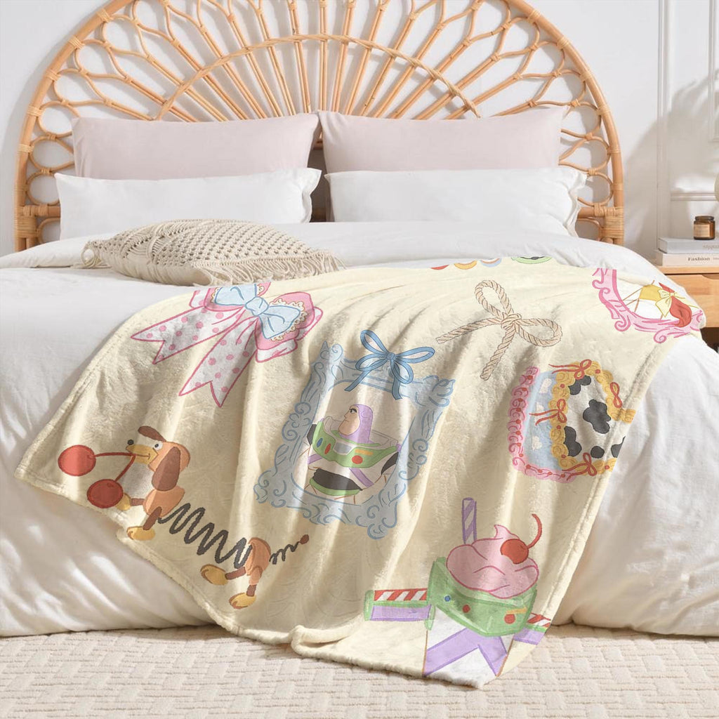 Personalized Coquette Disney Toy Story Blanket, Custom Kids Name gift, Woody Buzz Lightyear Jessie Toy Story Blankets, Bow Toy Story blanket